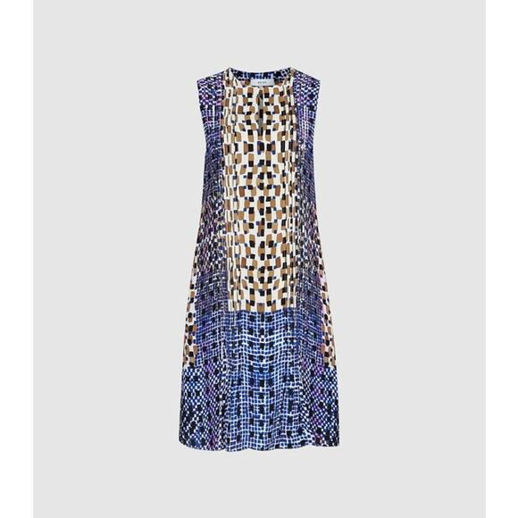 Reiss Saskia Sleeveless Shift Dress Size 2 Blue Abstract Tile - Picture 7 of 16